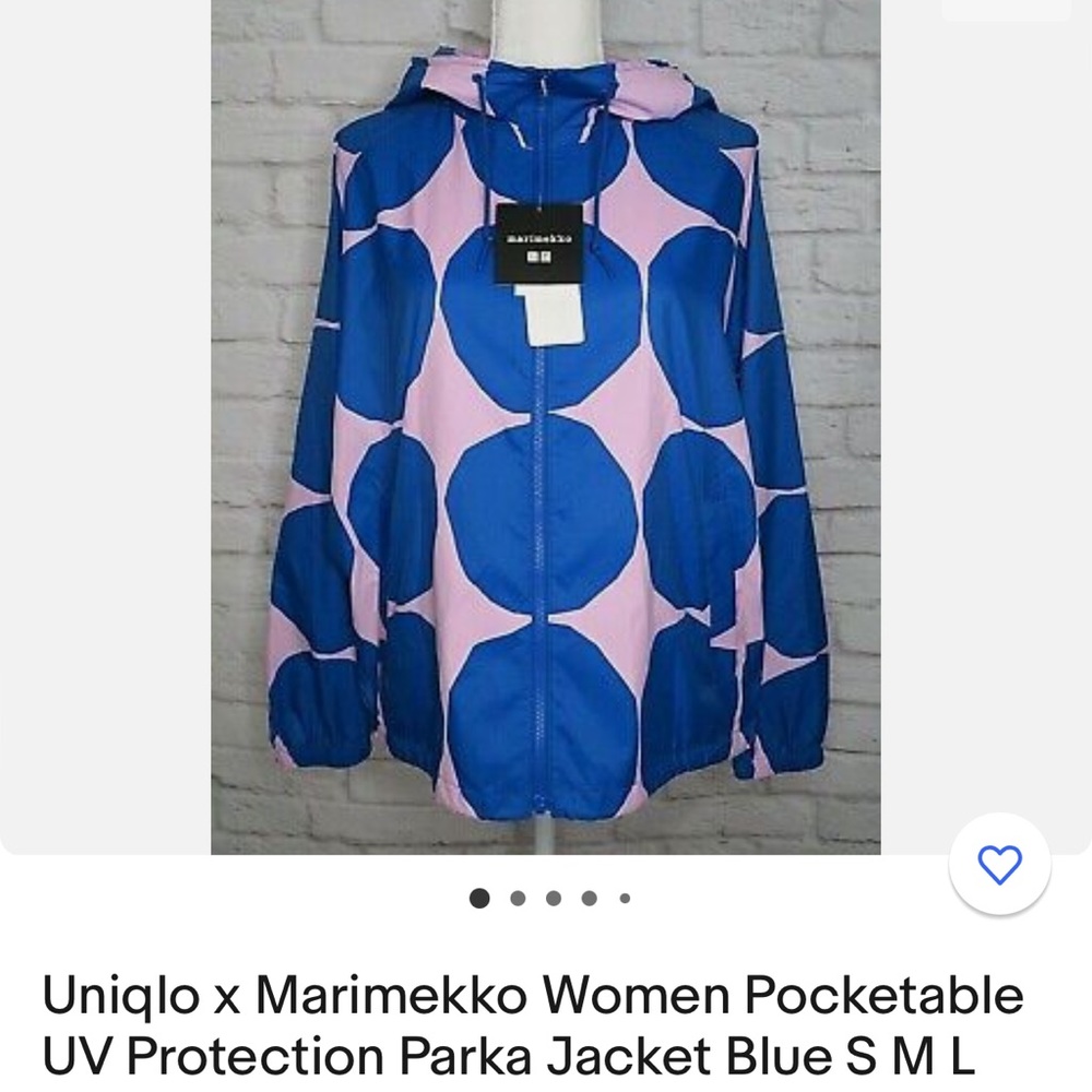 EUC Marimekko x Uniqlo UV protection jacket sz XL pink and blue circles - Picture 3 of 4